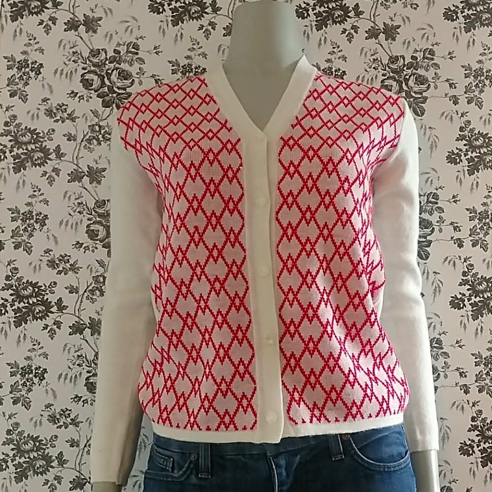 Vintage Snow Mountain Red & White Argile Cardigan